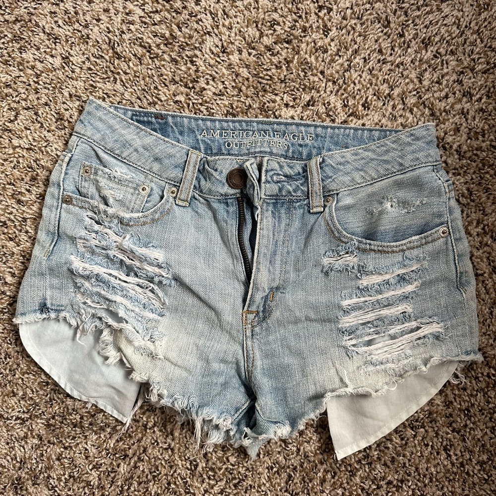 American Eagle Outfitters Distressed Light Blue Denim Shorts